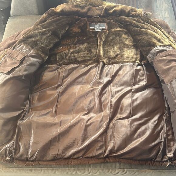 Vintage Makaveli Branded Tupac RARE Brown Puffer Jacket Hood Heavyweight L *READ - Picture 13 of 16